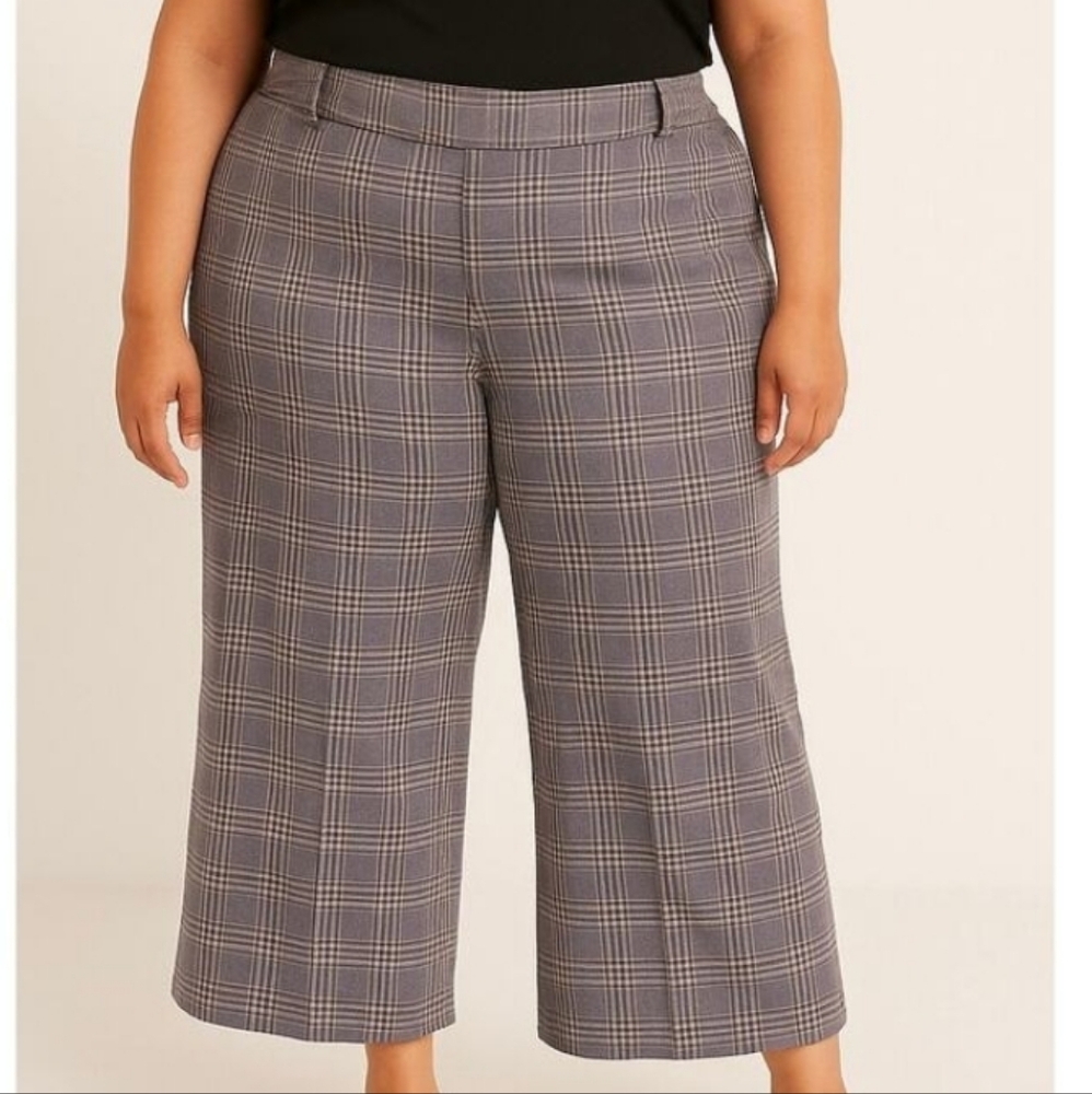 Lane Bryant Academia Pink Brown Plaid wide leg capri‎ Gaucho pants plus Size 26